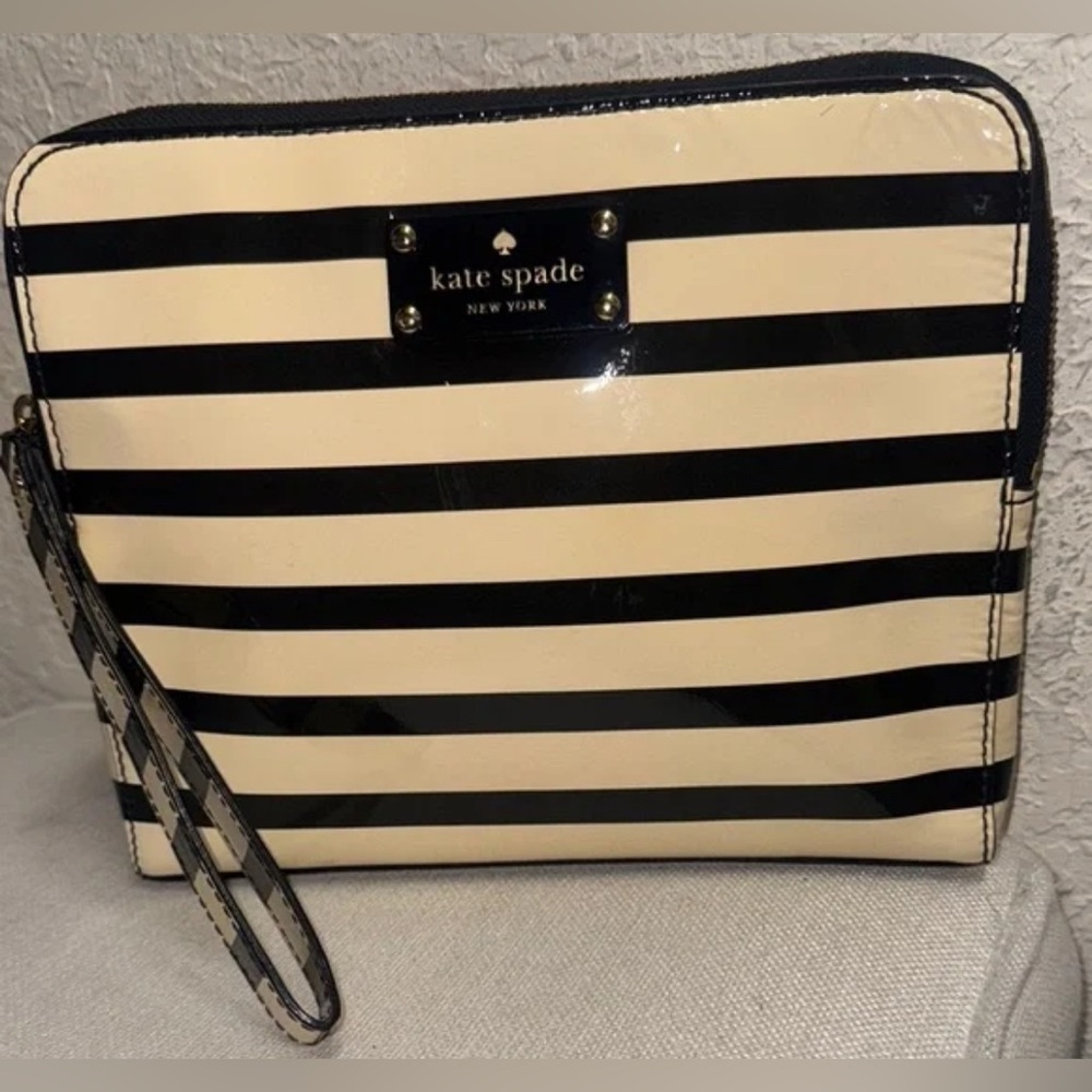 Kate Spade Vintage Black and Cream Striped Clutch
